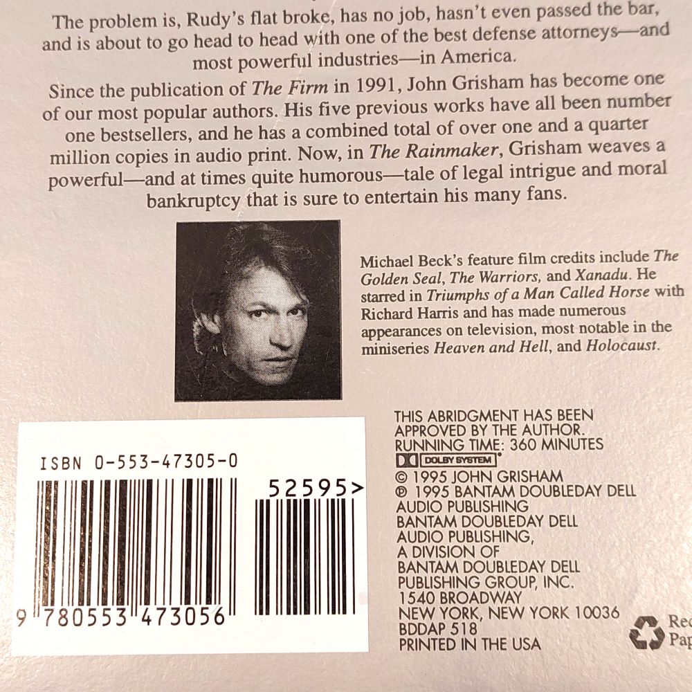 The Rainmaker by John Grisham Audiobook on Cassette