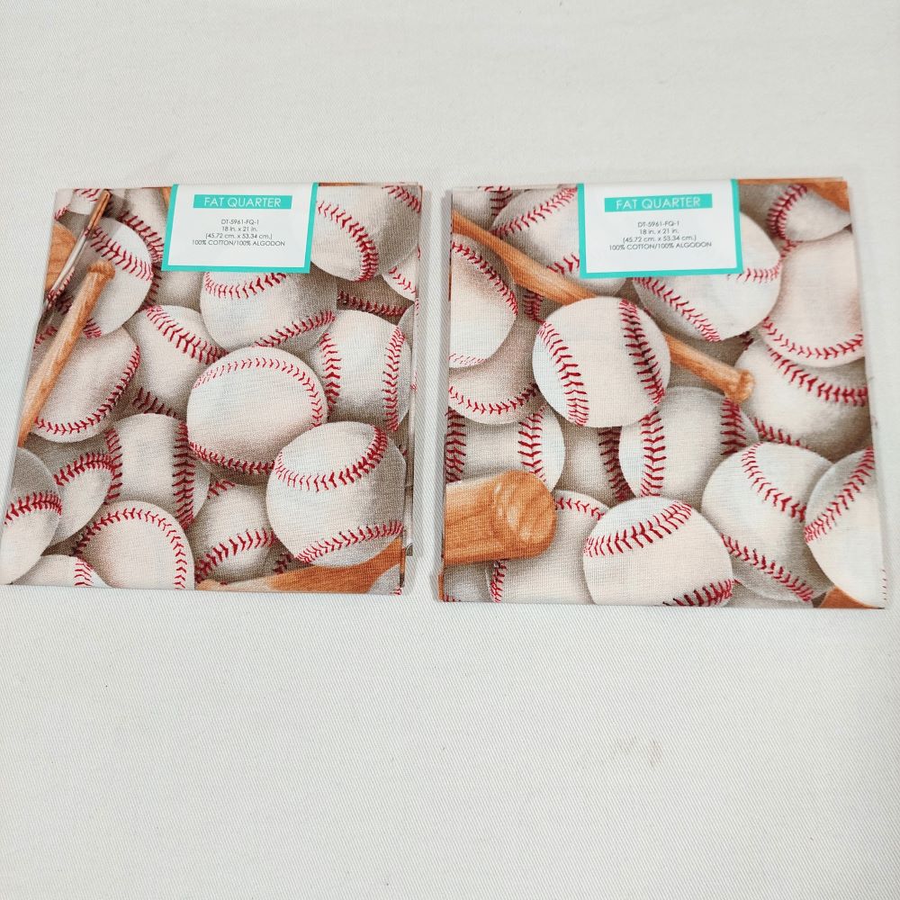 Baseball Themed Fabric Fat Quarter Pair of 2