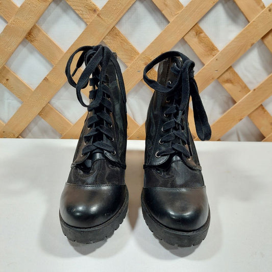 Forever 21 Black Mesh Ankle Boots with Shoe Laces Women's Size 7