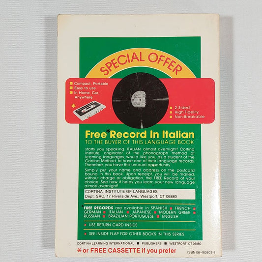 Cortina Method Conversational Italian in 20 Lessons 1977