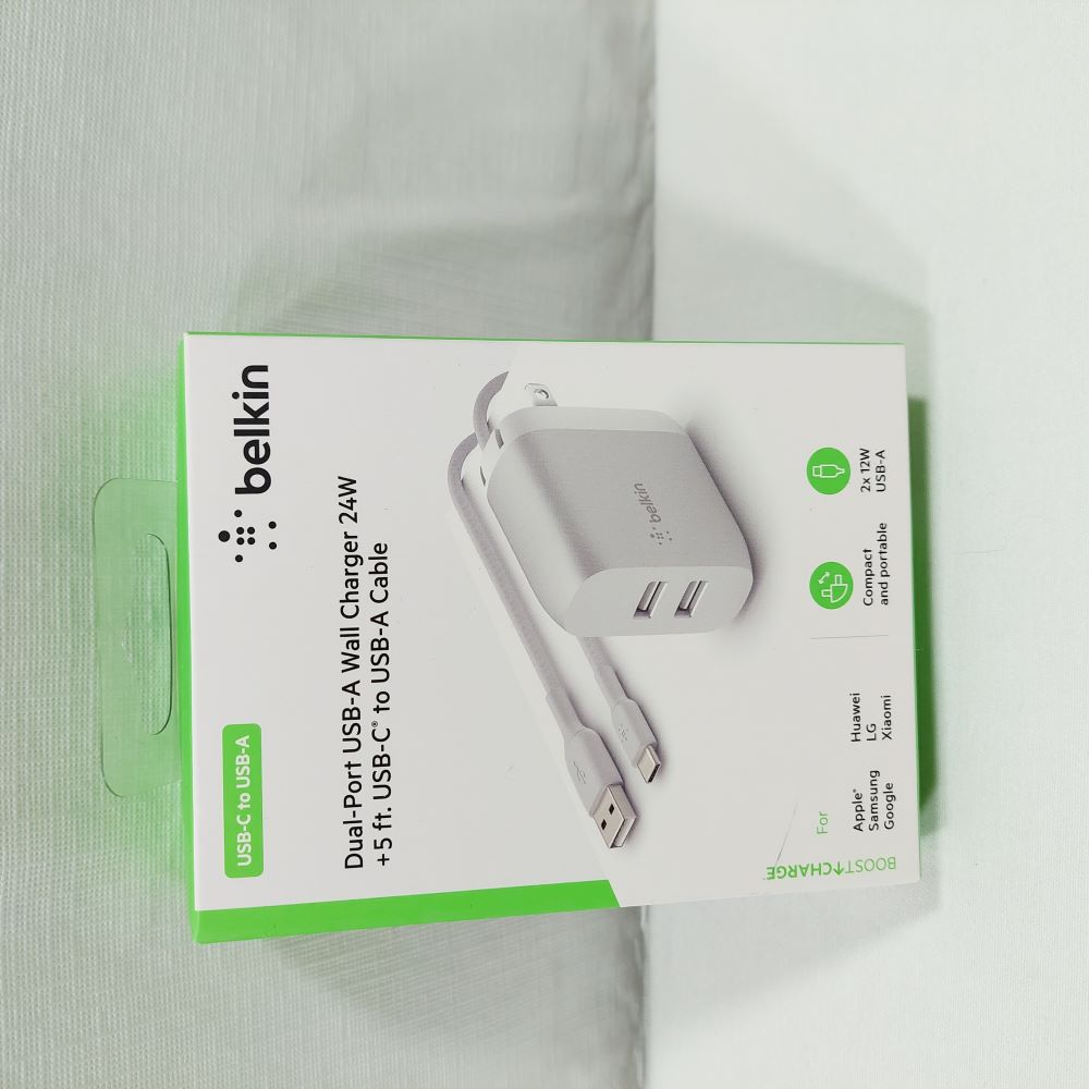 Belkin Dual-Port USB-A Wall Charger 24W with USB-C Cable