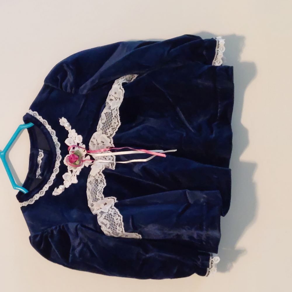 Infant Girl 18 Months Dressy Velour Navy Blue 2-Piece Outfit Vintage