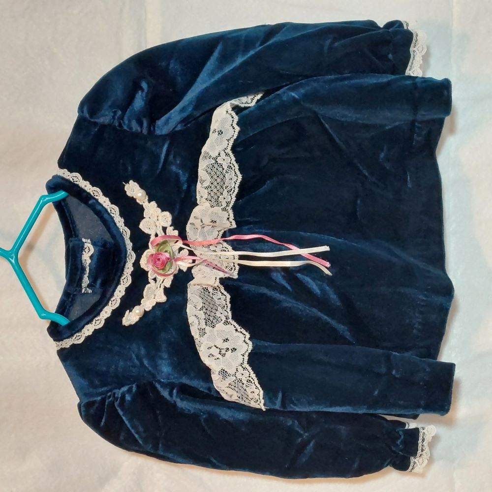 Infant Girl 18 Months Dressy Velour Navy Blue 2-Piece Outfit Vintage