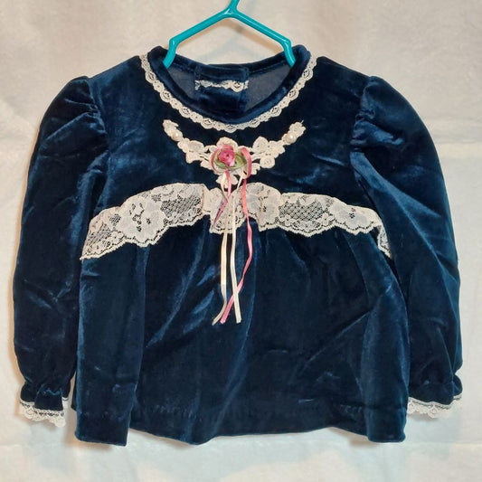 Infant Girl 18 Months Dressy Velour Navy Blue 2-Piece Outfit Vintage