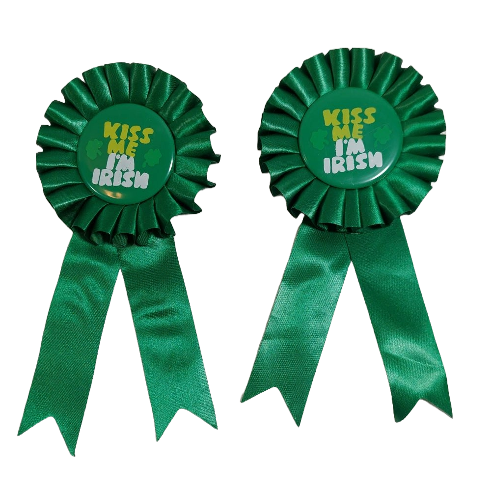 Button Badge with Ribbons Kiss Me I'm Irish Set of 2