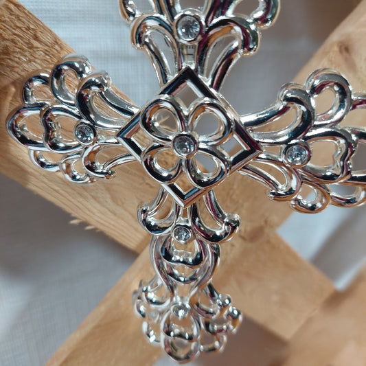 Lenox Sparkle and Scroll Clear Crystal Silverplate Cross Ornament