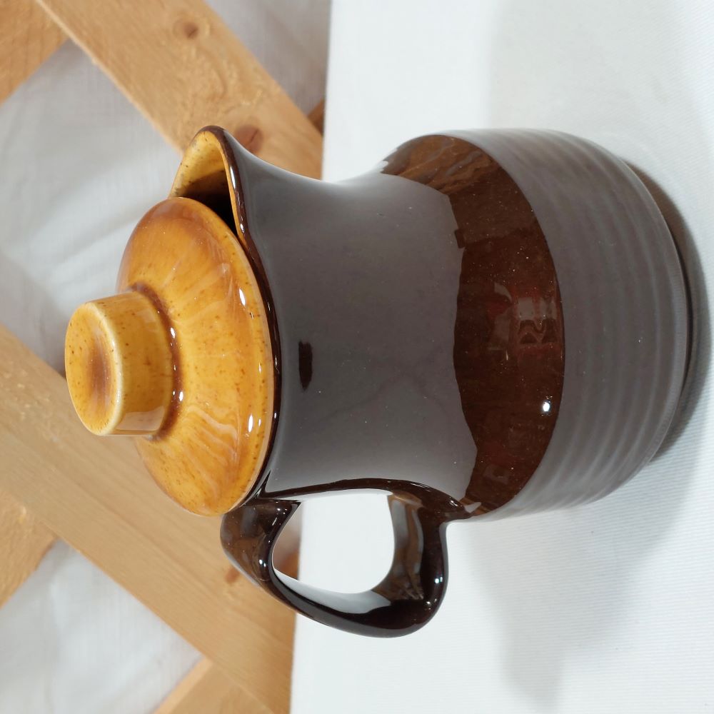 Brown Two Tone Glazed Ceramic Creamer Vessel with Removable Lid