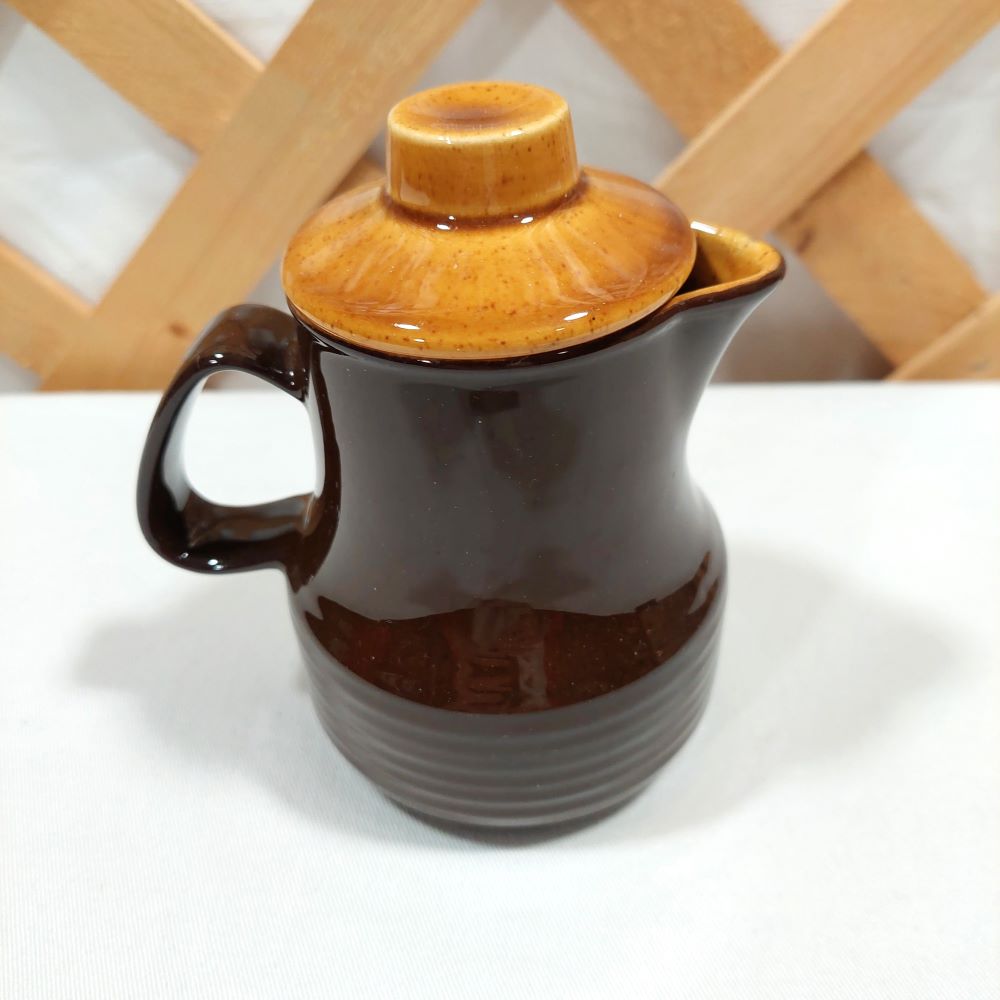 Brown Two Tone Glazed Ceramic Creamer Vessel with Removable Lid