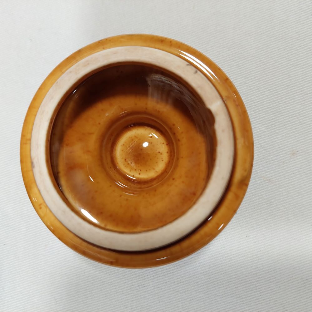Brown Two Tone Glazed Ceramic Creamer Vessel with Removable Lid