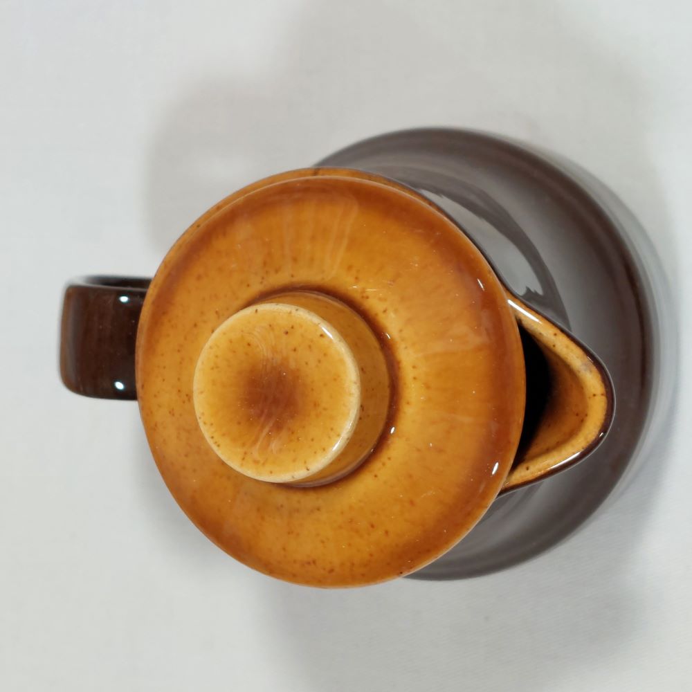 Brown Two Tone Glazed Ceramic Creamer Vessel with Removable Lid