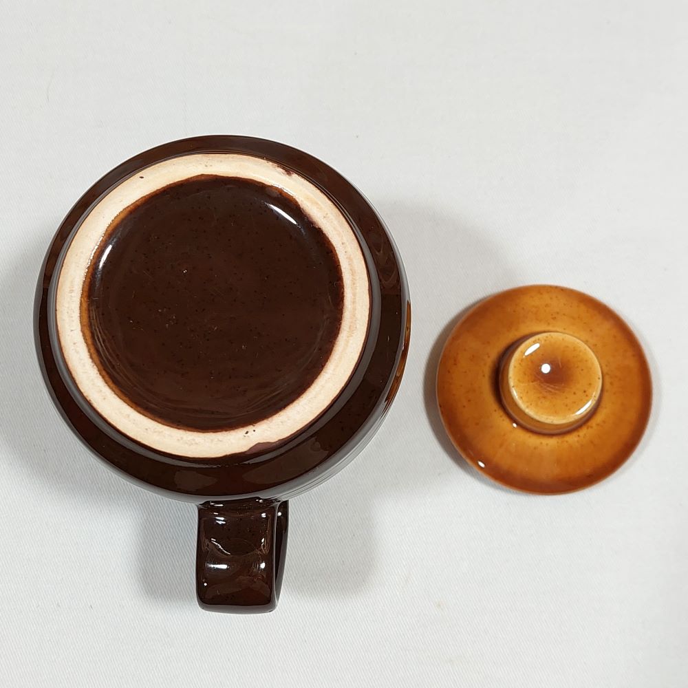 Brown Two Tone Glazed Ceramic Creamer Vessel with Removable Lid