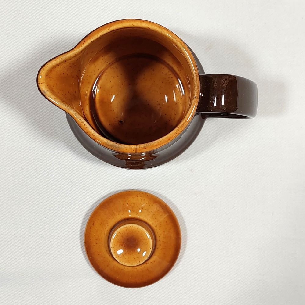 Brown Two Tone Glazed Ceramic Creamer Vessel with Removable Lid