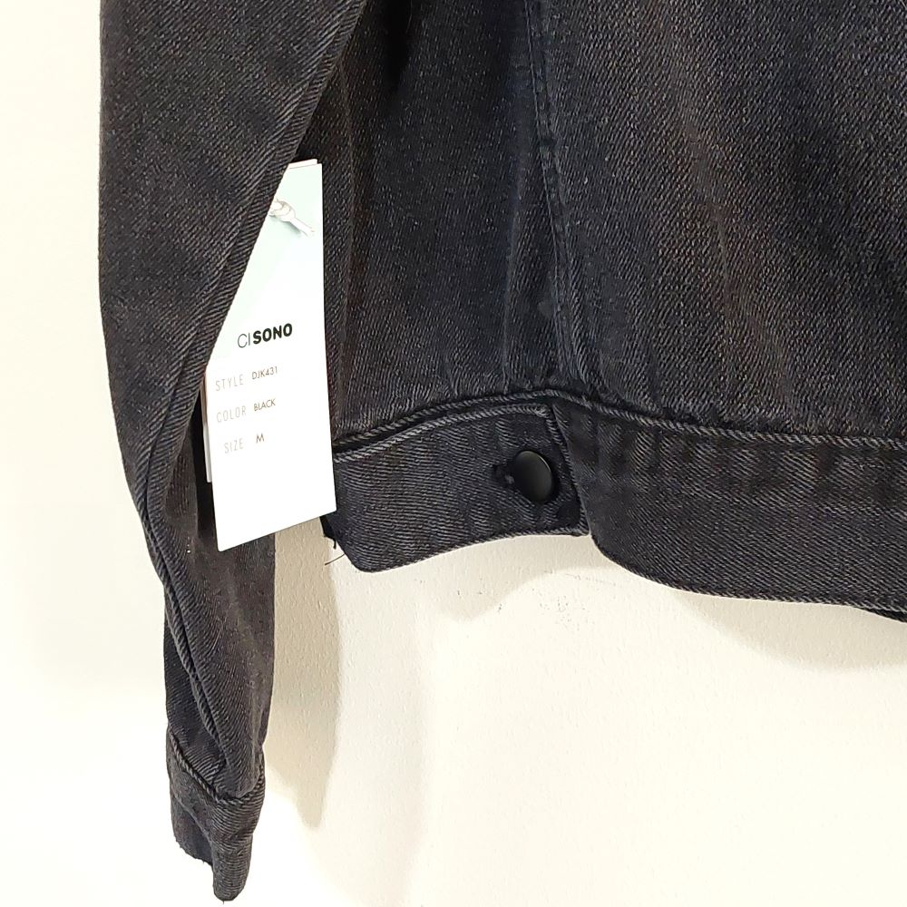 Ci Sono Black Washed Denim Jacket with Fleece Collar Women's Size Medium