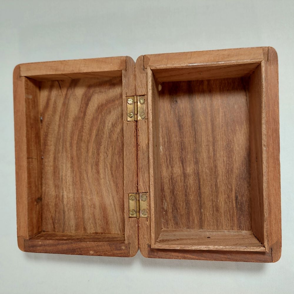 Wooden Box with Floral Design Carved on Lid for Jewelry & Trinkets