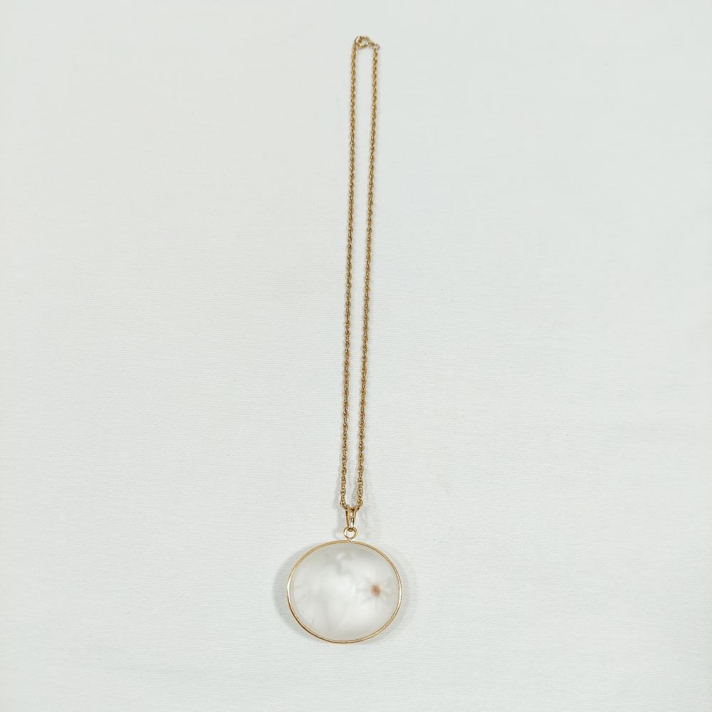 Rope Chain Necklace with Round Opaque Pendant Featuring Diamond Chip