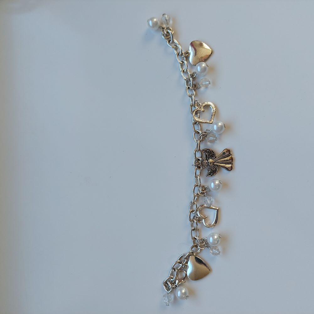 Hearts & Angel Silvertone Charm Bracelet Costume Jewelry