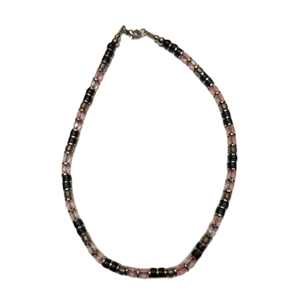 Pink and Black Beaded Necklace Costume Jewelry