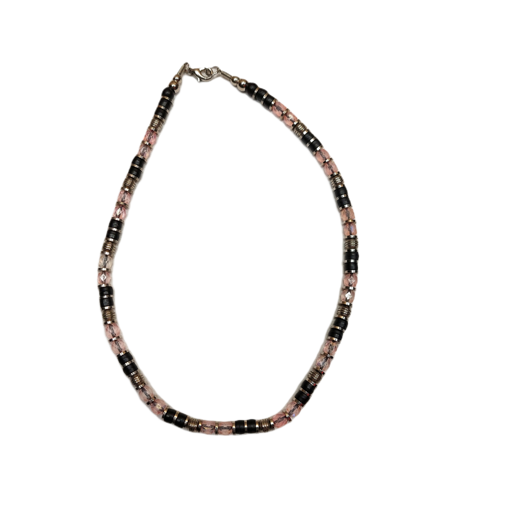 Pink and Black Beaded Necklace Costume Jewelry