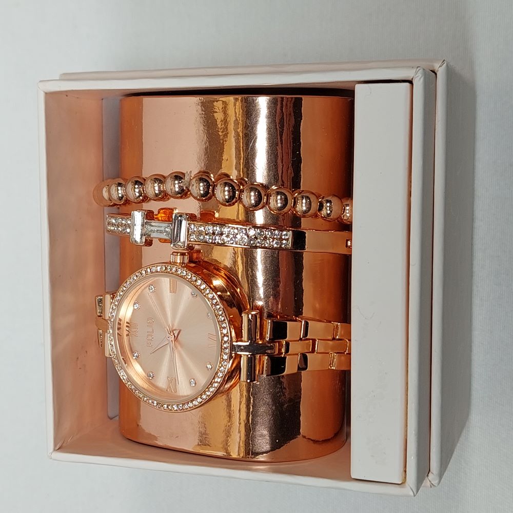 Folio Rose Gold Tone Watch Set for Women