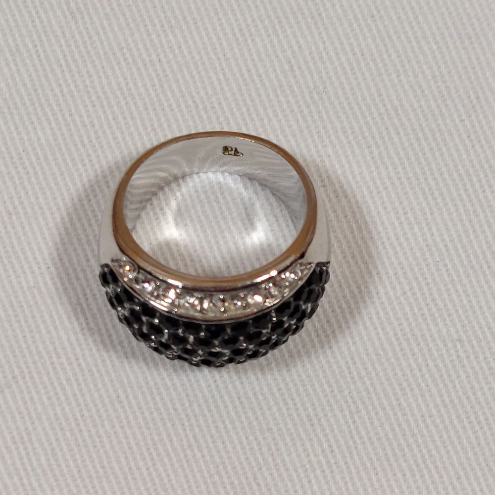 Women's Black Rhinestone Pave Silvertone Ring