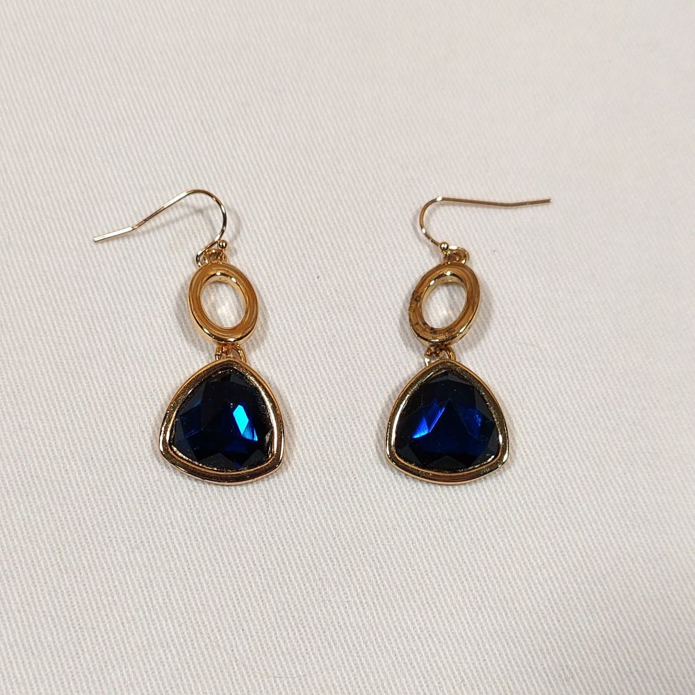 Pair of Drop Earrings featuring a Blue Rhinestone