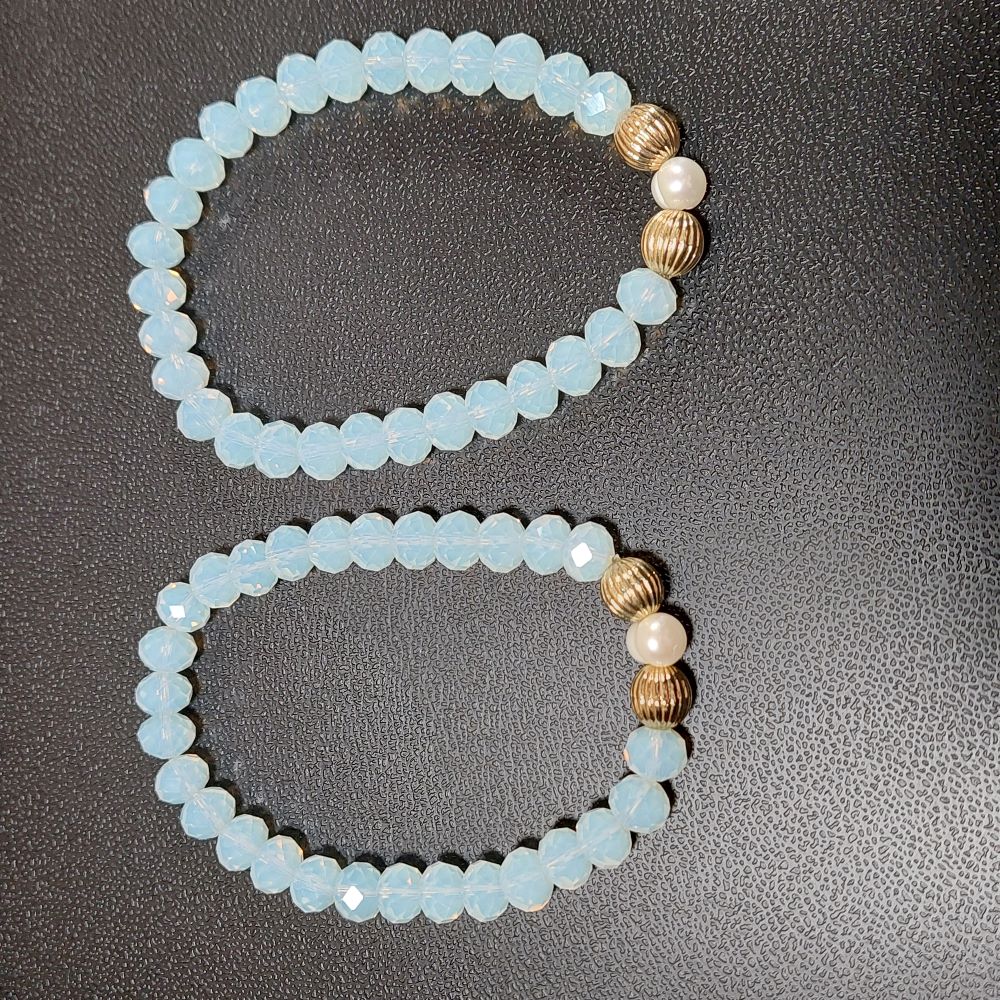 Pair of Blue Bead Stretch Bracelets Costume Jewelry