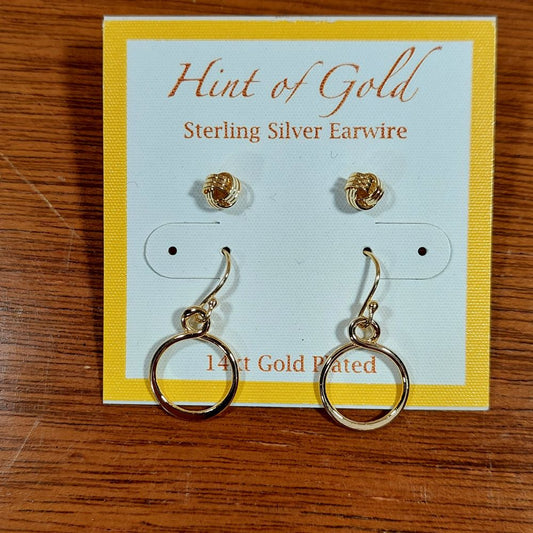 Hint of Gold Sterling Silver Earwire 14k Gold Plated Earrings 2 Pairs
