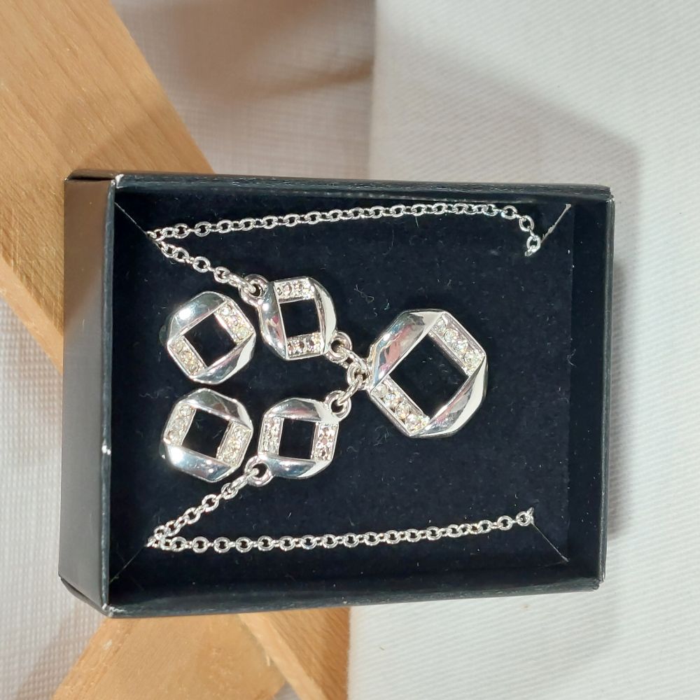 Avon Embellished Squares Necklace & Earring Gift Set Costume Jewelry