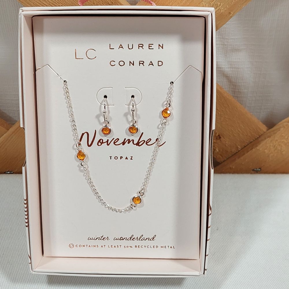 LC Lauren Conrad November Topaz Necklace & Earring Set Fashion Jewelry