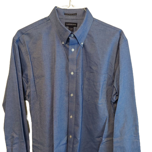 Lands' End No Iron Original Oxford Men's Size 17-35 Blue