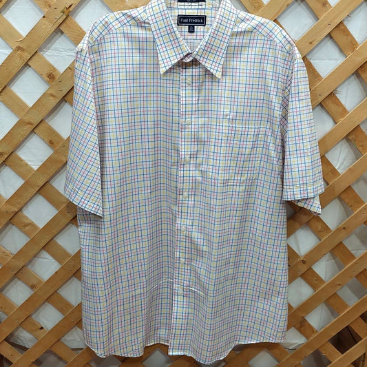 Paul Fredrick Tattersall Check Short Sleeve Shirt Men's Size 17-1/2