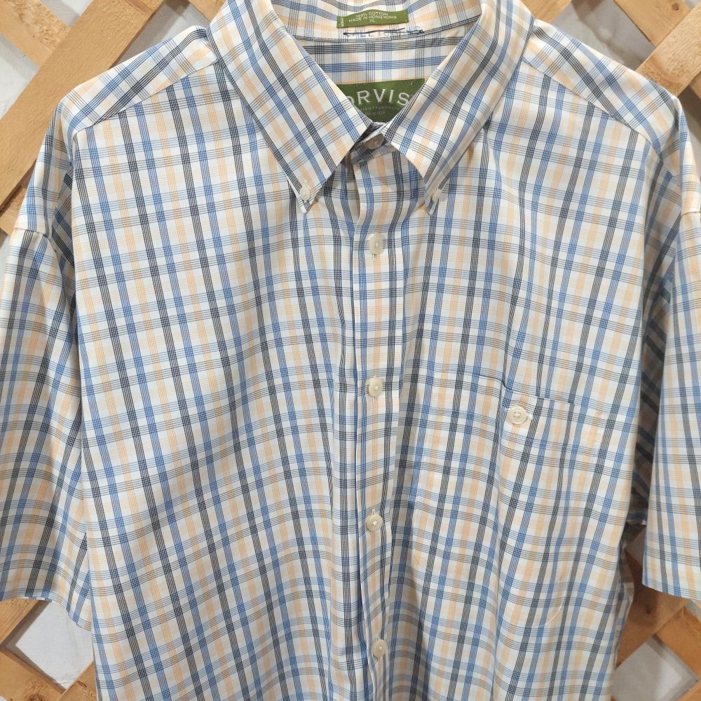 Orvis Short Sleeve Plaid Button Down Shirt Men's XL