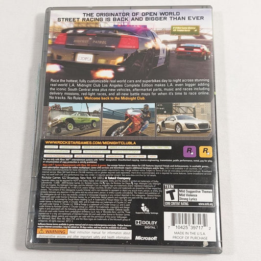 Midnight Club Los Angeles Complete Edition Xbox 360 Video Game Platinum Hits