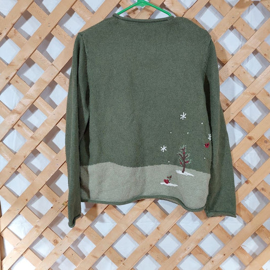 Vintage Green Ugly Christmas Cardigan Sweater Women's Size Medium
