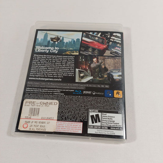 Grand Theft Auto IV PS3 Game Back Cover