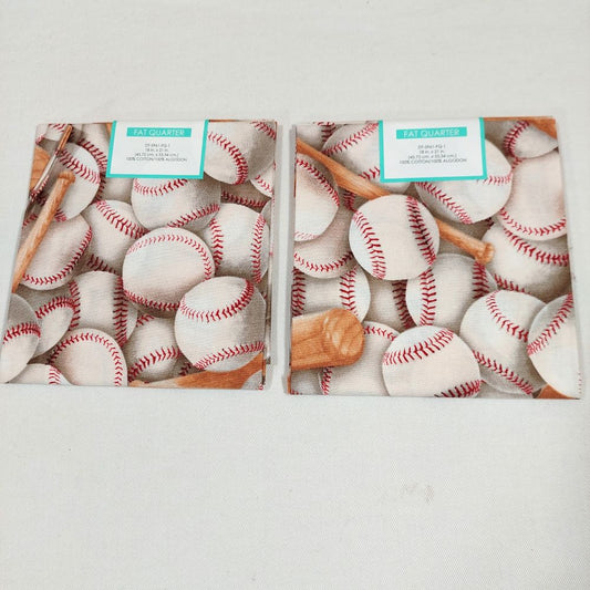 Baseball Themed Fabric Fat Quarter Pair of 2