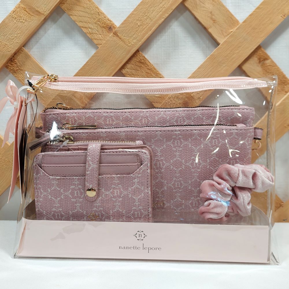 Nanette Lepore Pink 4-in-1 Blush Logo Gift Set Crossbody/Wristlet