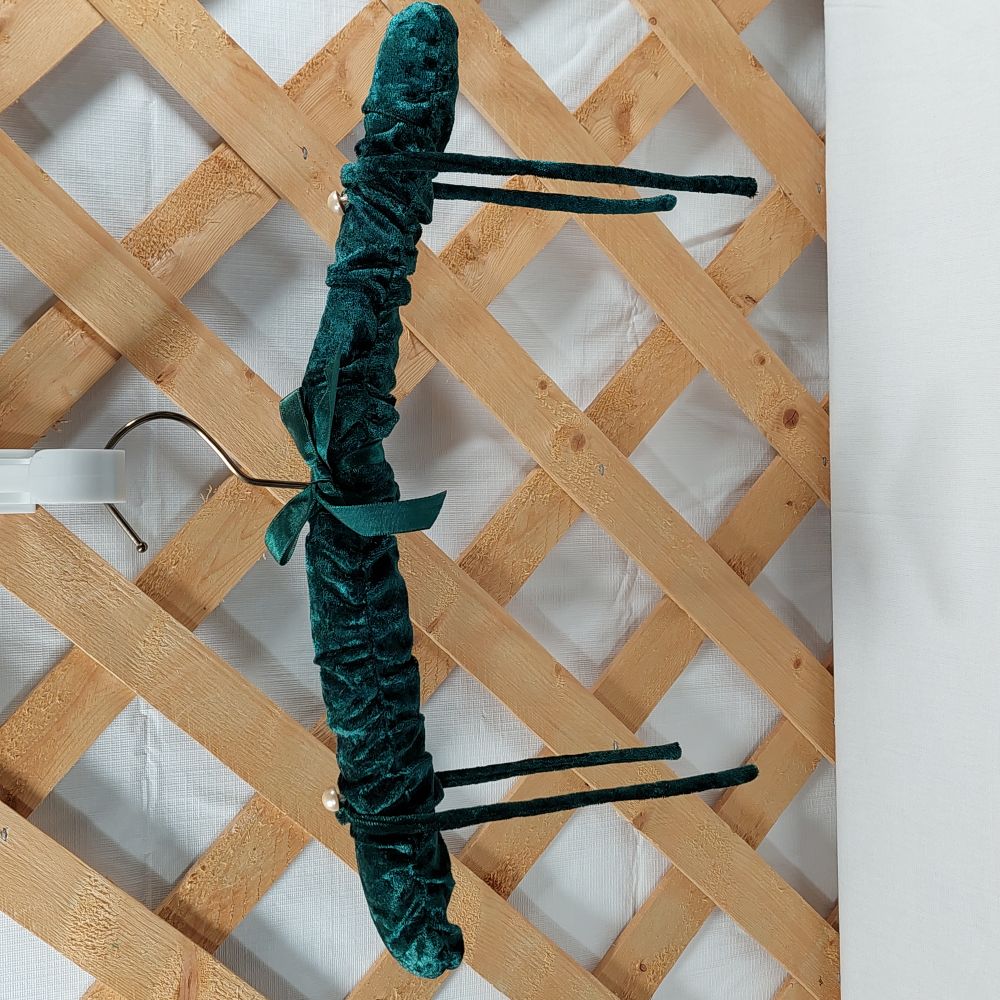 Green Padded Clothes Hanger, Velvet-Style Fabric