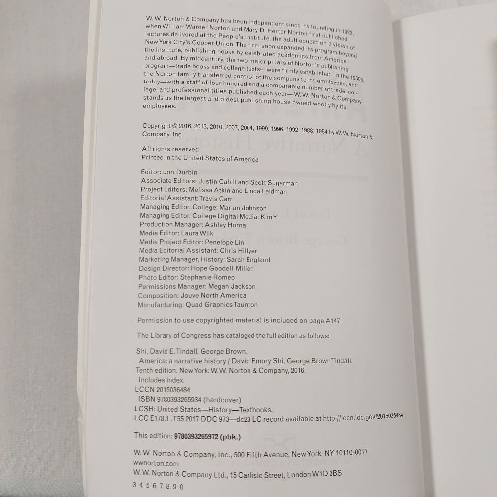 America A Narrative History Volume 1 Brief 10th Edition Softcover Book
