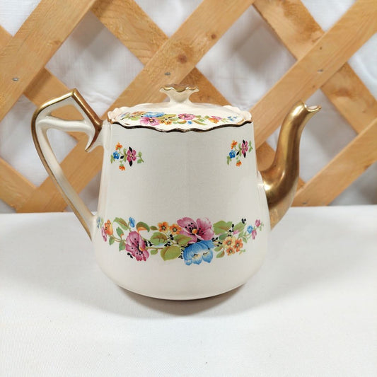 Vintage Floral Pattern Teapot with Lid No. 25585 H.M.H. Warranted 22 Carat