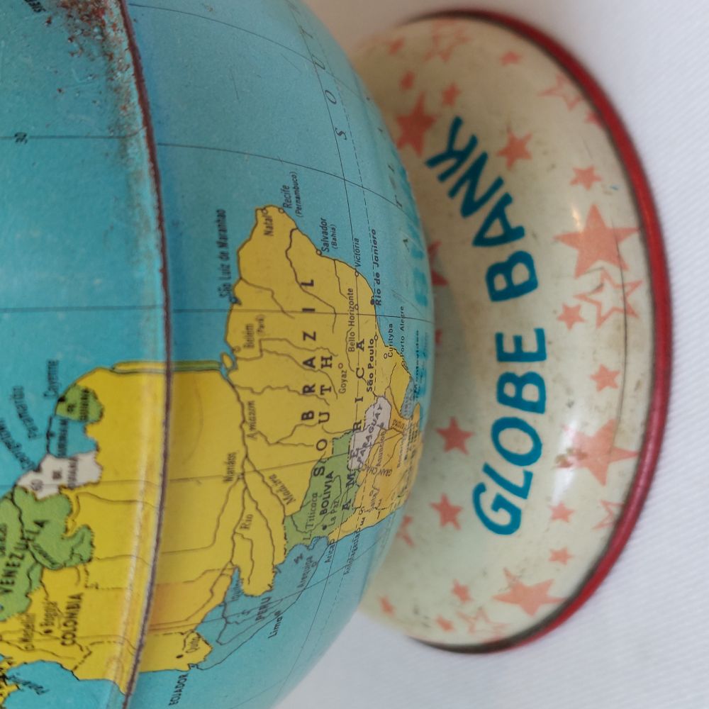 J. Chein & Co. Tin Lithographed Vintage Globe Coin Bank