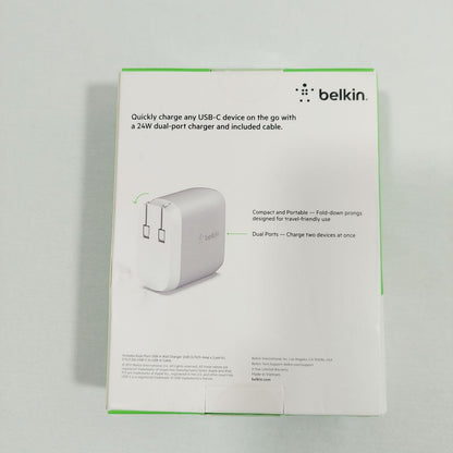 Belkin Dual-Port USB-A Wall Charger 24W with USB-C Cable