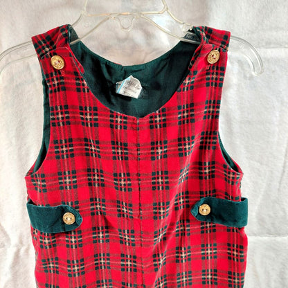 Infant Red & Green Plaid Velour Overall Shorts 18 Months