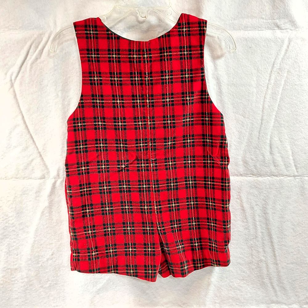 Infant Red & Green Plaid Velour Overall Shorts 18 Months