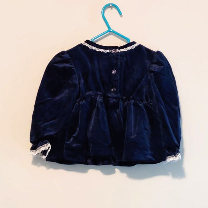 Infant Girl 18 Months Dressy Velour Navy Blue 2-Piece Outfit Vintage