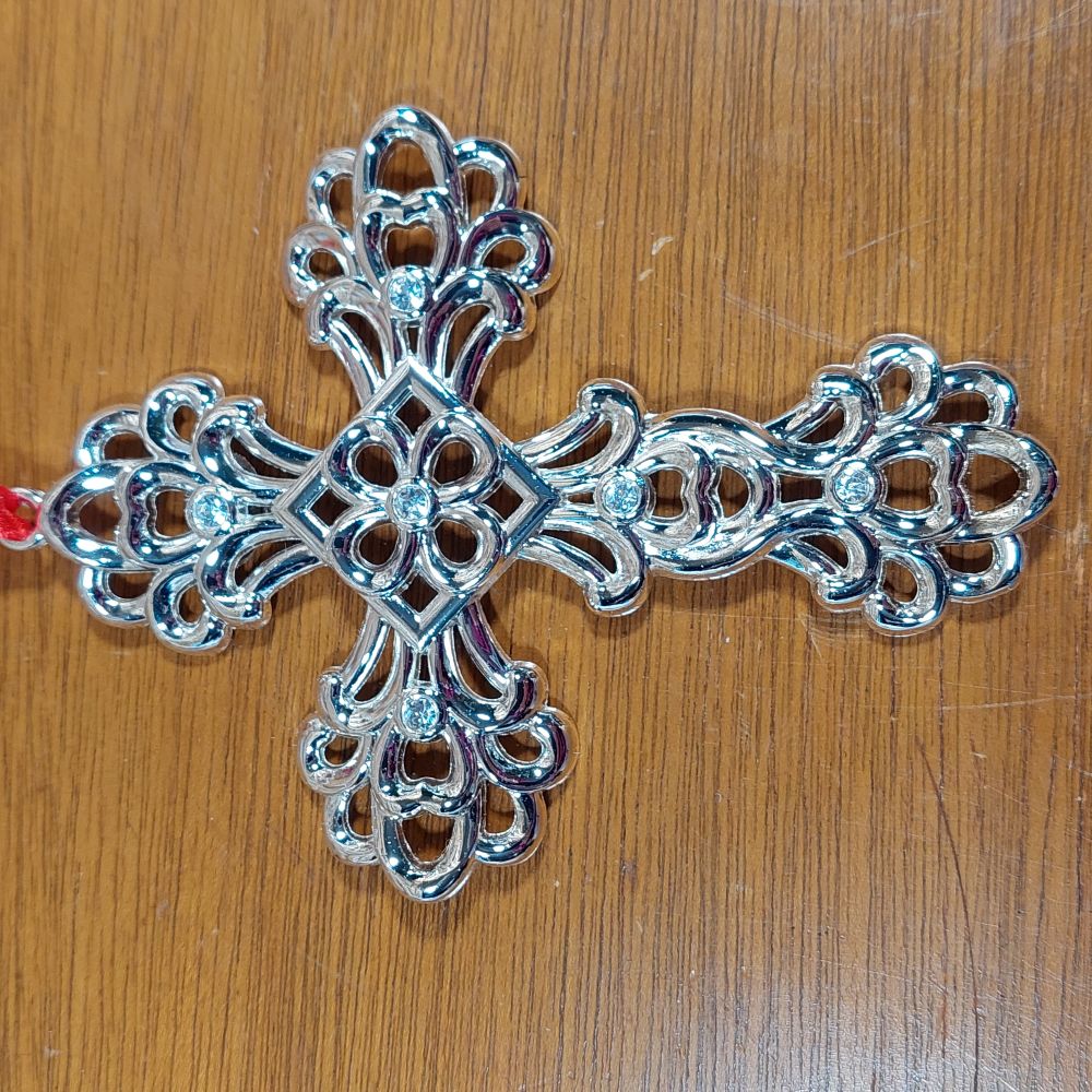 Lenox Sparkle and Scroll Clear Crystal Silverplate Cross Ornament