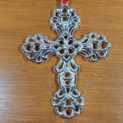 Lenox Sparkle and Scroll Clear Crystal Silverplate Cross Ornament