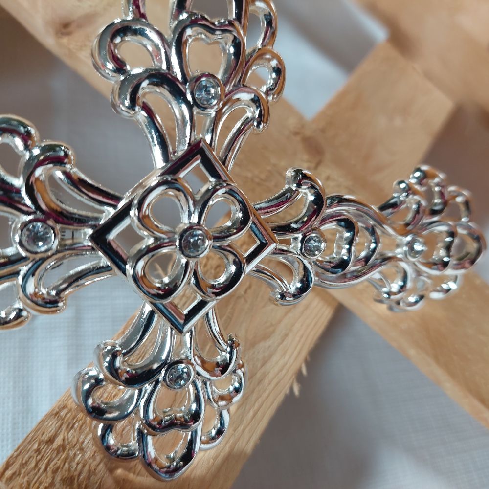 Lenox Sparkle and Scroll Clear Crystal Silverplate Cross Ornament