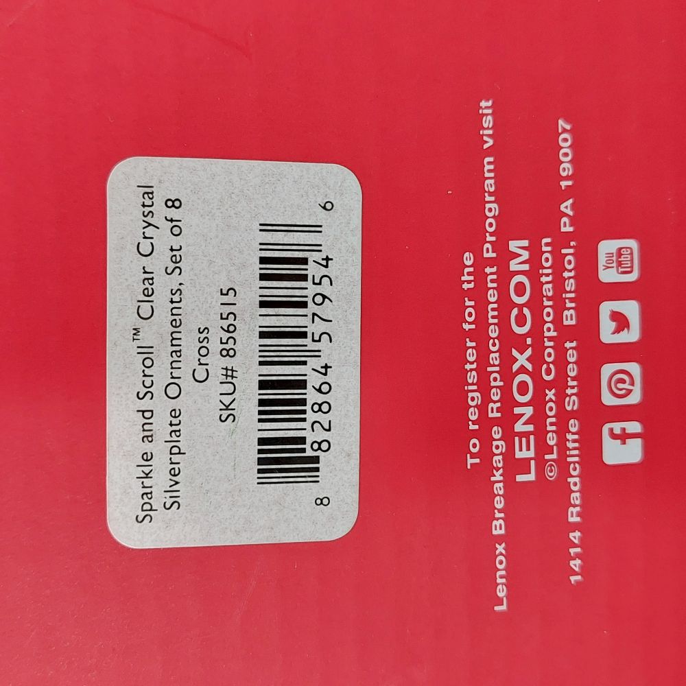 Lenox Sparkle and Scroll Clear Crystal Silverplate Cross Ornament
