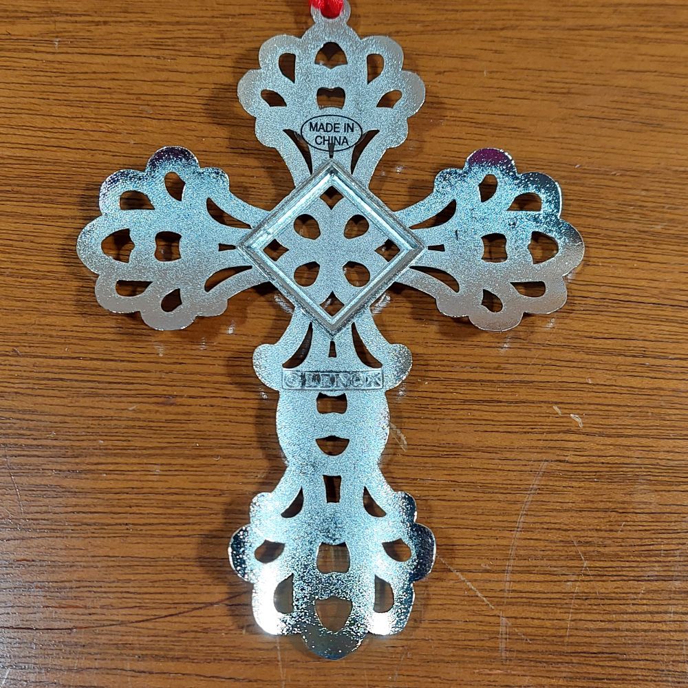 Lenox Sparkle and Scroll Clear Crystal Silverplate Cross Ornament